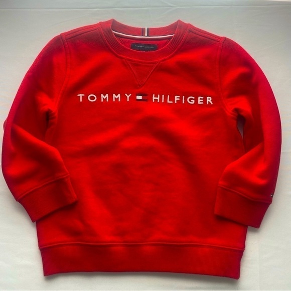 Tommy Hilfiger Boys Logo Red Sweatshirt Size XS 4-5 Valentine Red ❤️ - Picture 1 of 8